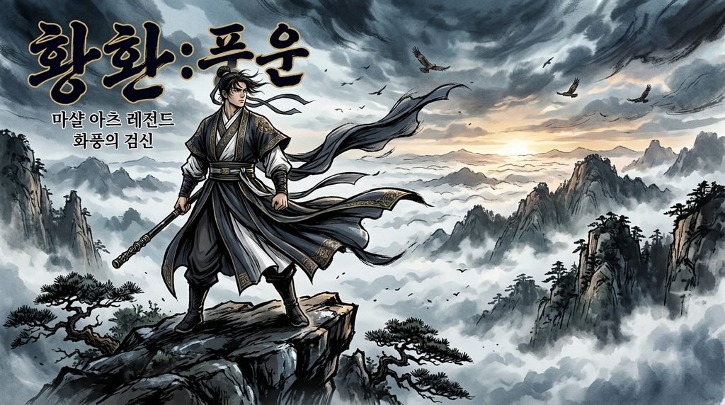 무협 장르를 상징하는 동양적 분위기의 디지털 페인팅 일러스트