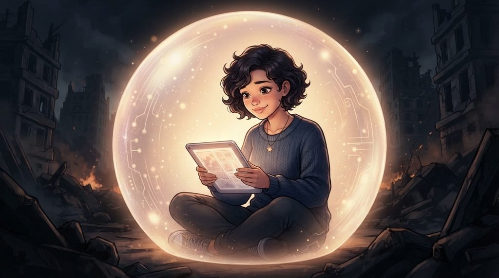 안전하게 웹툰을 즐기며 안심하는 오리지널 캐릭터 디지털 페인팅 일러스트